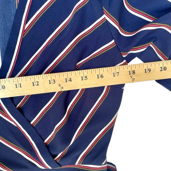 Guess Navy Striped V-Neck Blouse Size S - Long Puff Sleeves, Preppy Corpcore - Picture 13 of 15